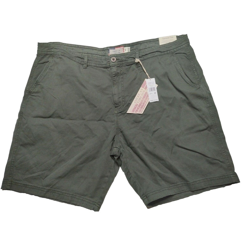 American Threads Men 44 Olive Garment Dye‎ Cotton Stretch 8" Shorts NEW